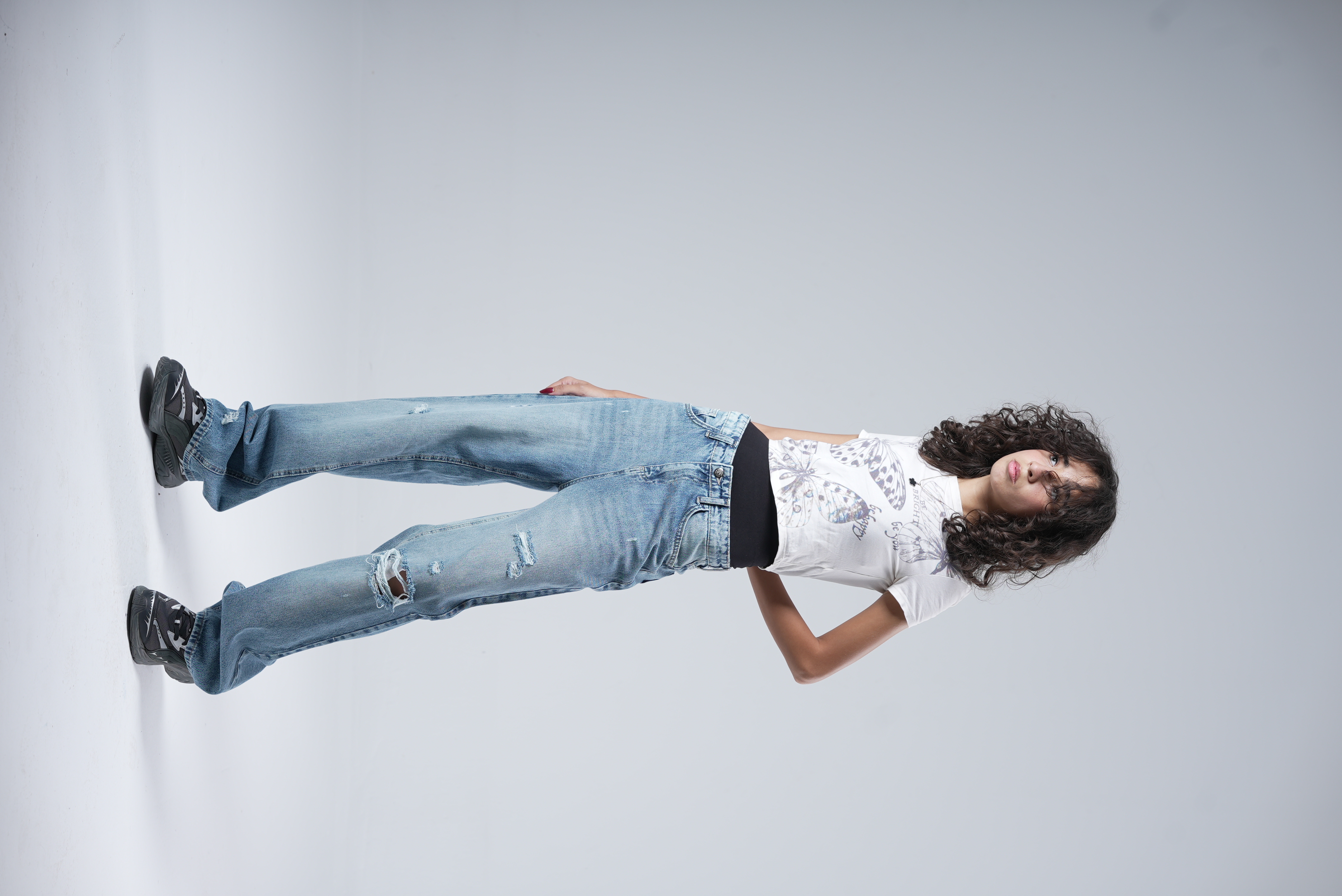 Ice Wash Distressed Fashion Wide Leg Jeans