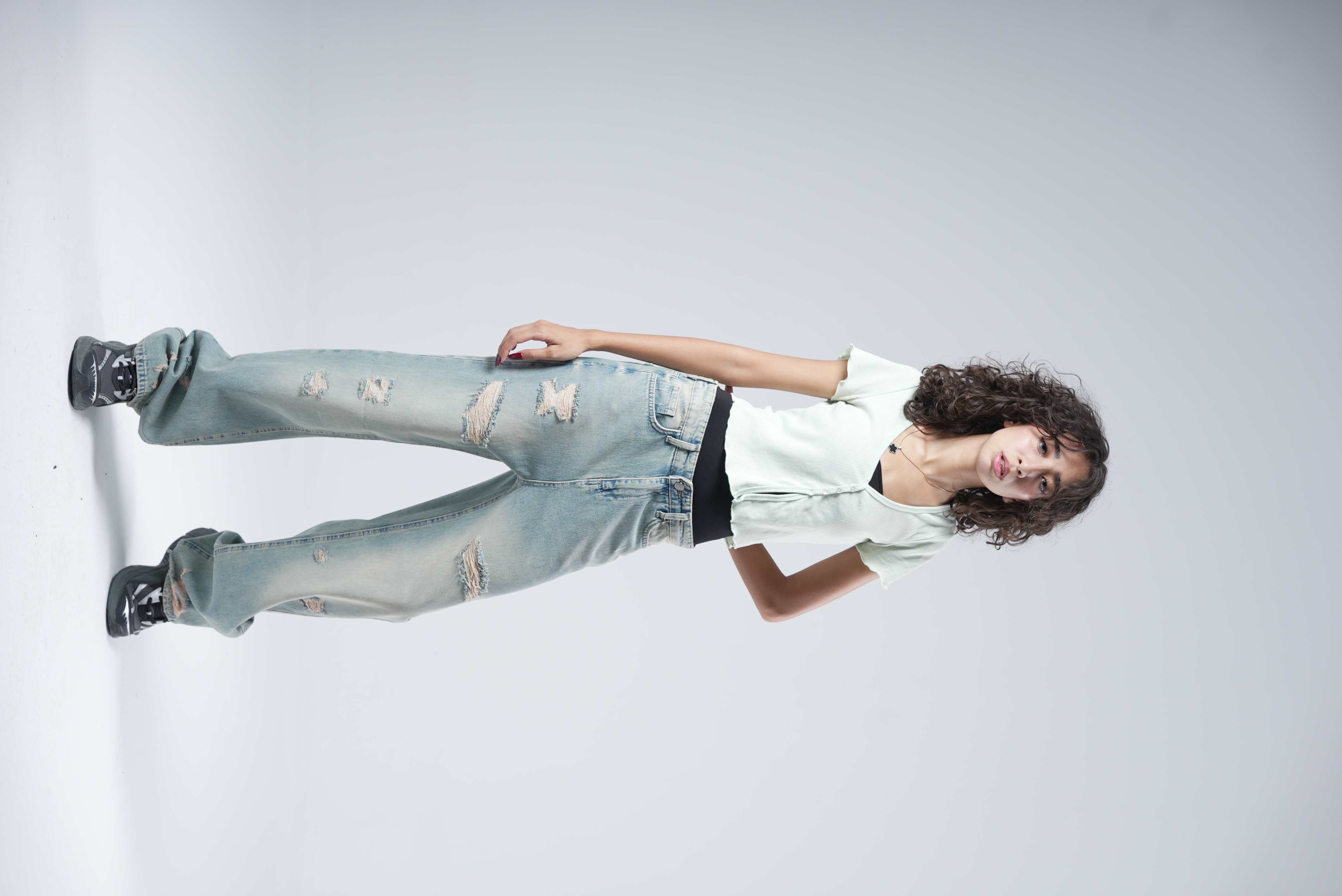 Dirty Beige Distressed Fashion Wide Leg Jeans
